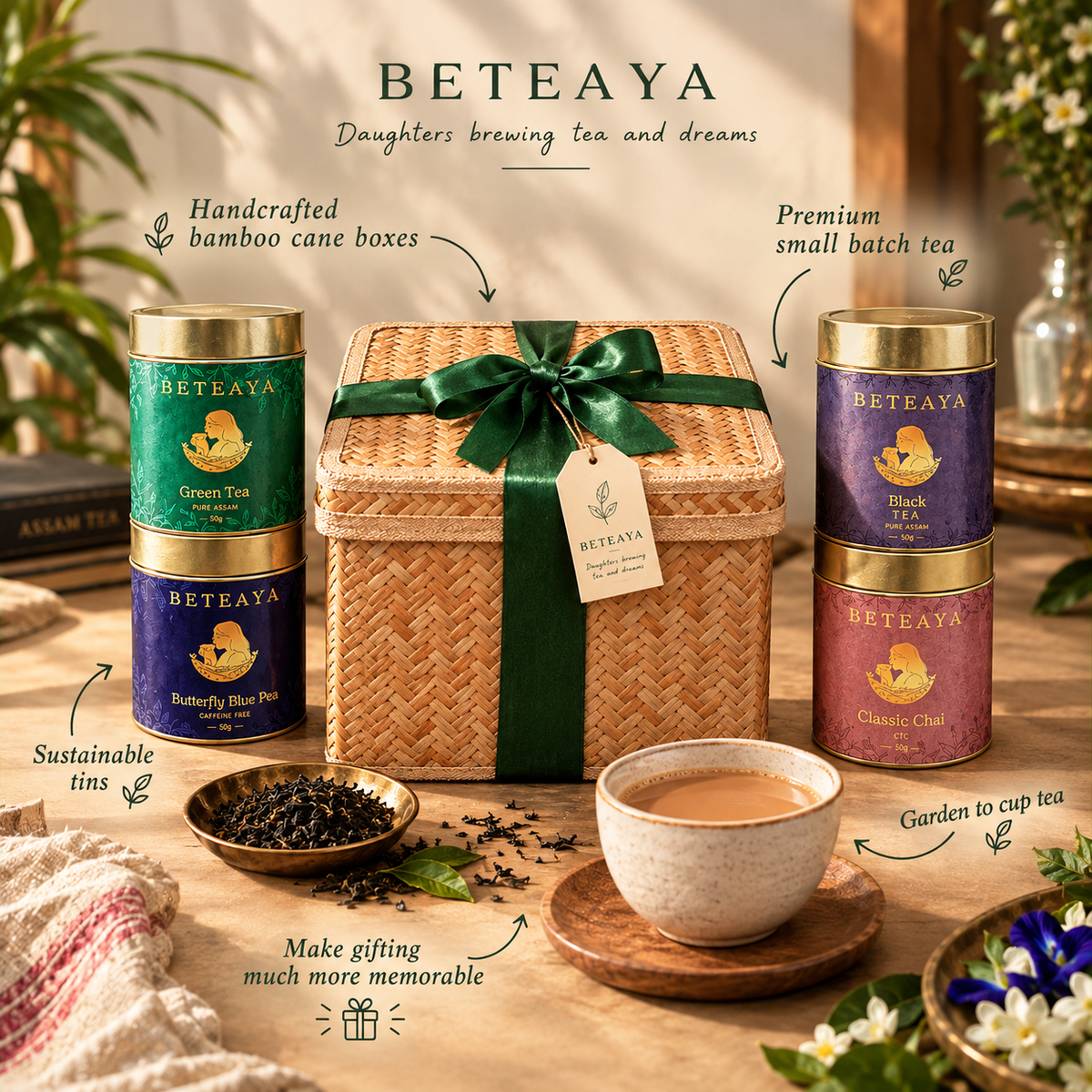 Premium Assorted Tea Gift Box in Handcrafted Cane Box