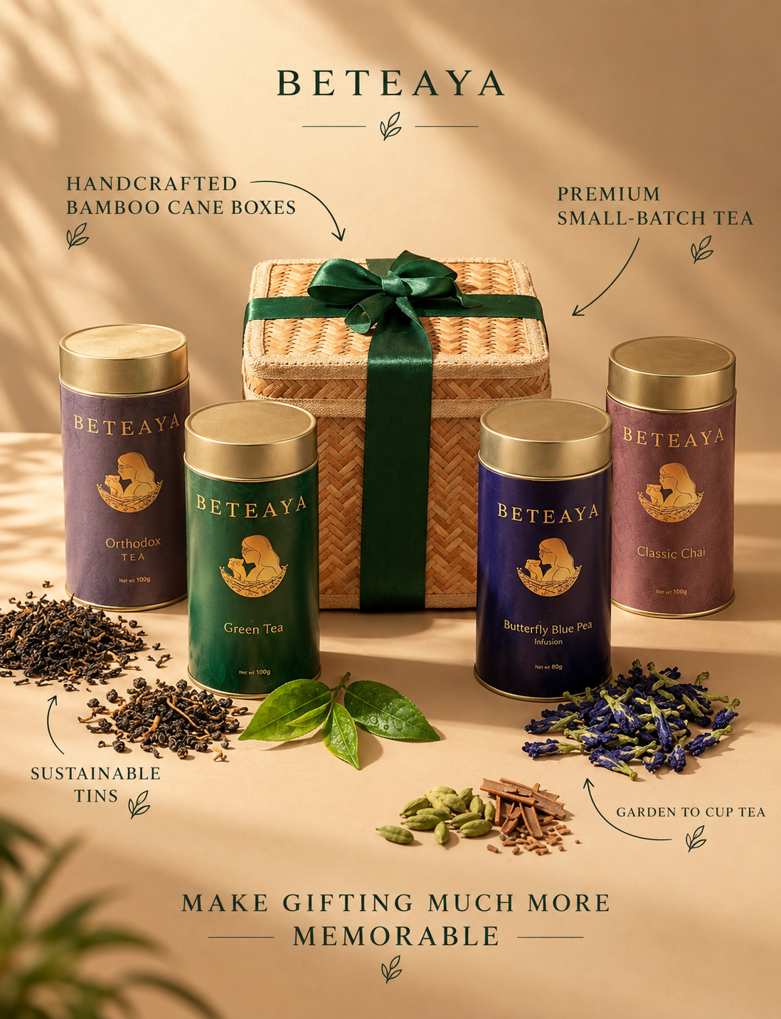 The Grand Assorted Tea Gift Box in Handcrafted Cane Box