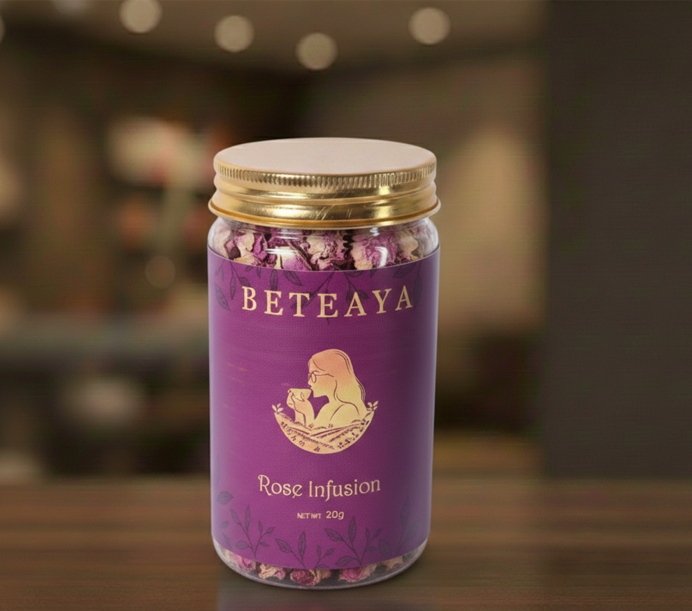 Beteaya Premium Tea Gift Set – Green Tea & Rose Infusion Duo in Elegant Clear Hamper Box