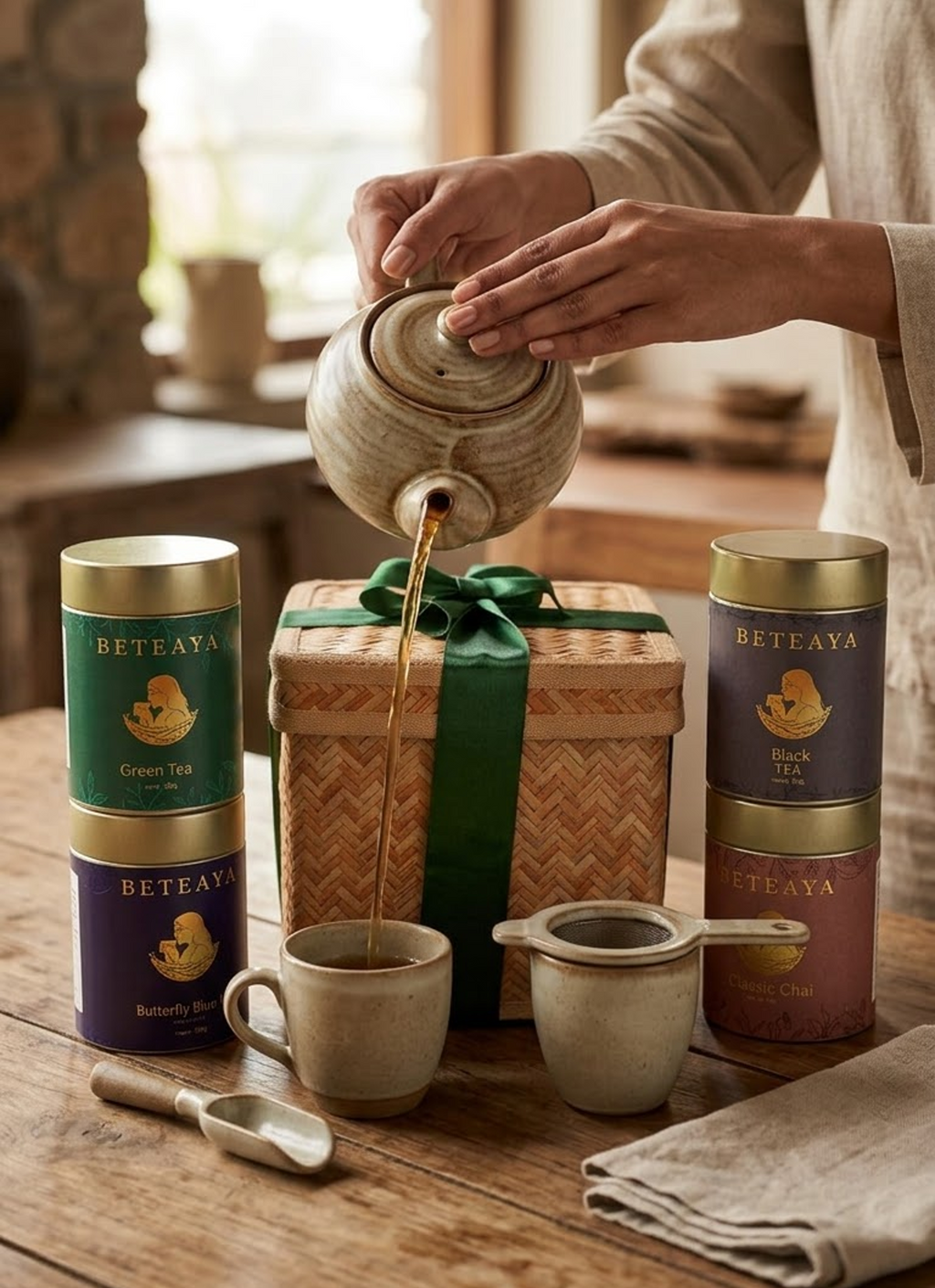 Premium Assorted Tea Gift Box in Handcrafted Cane Box